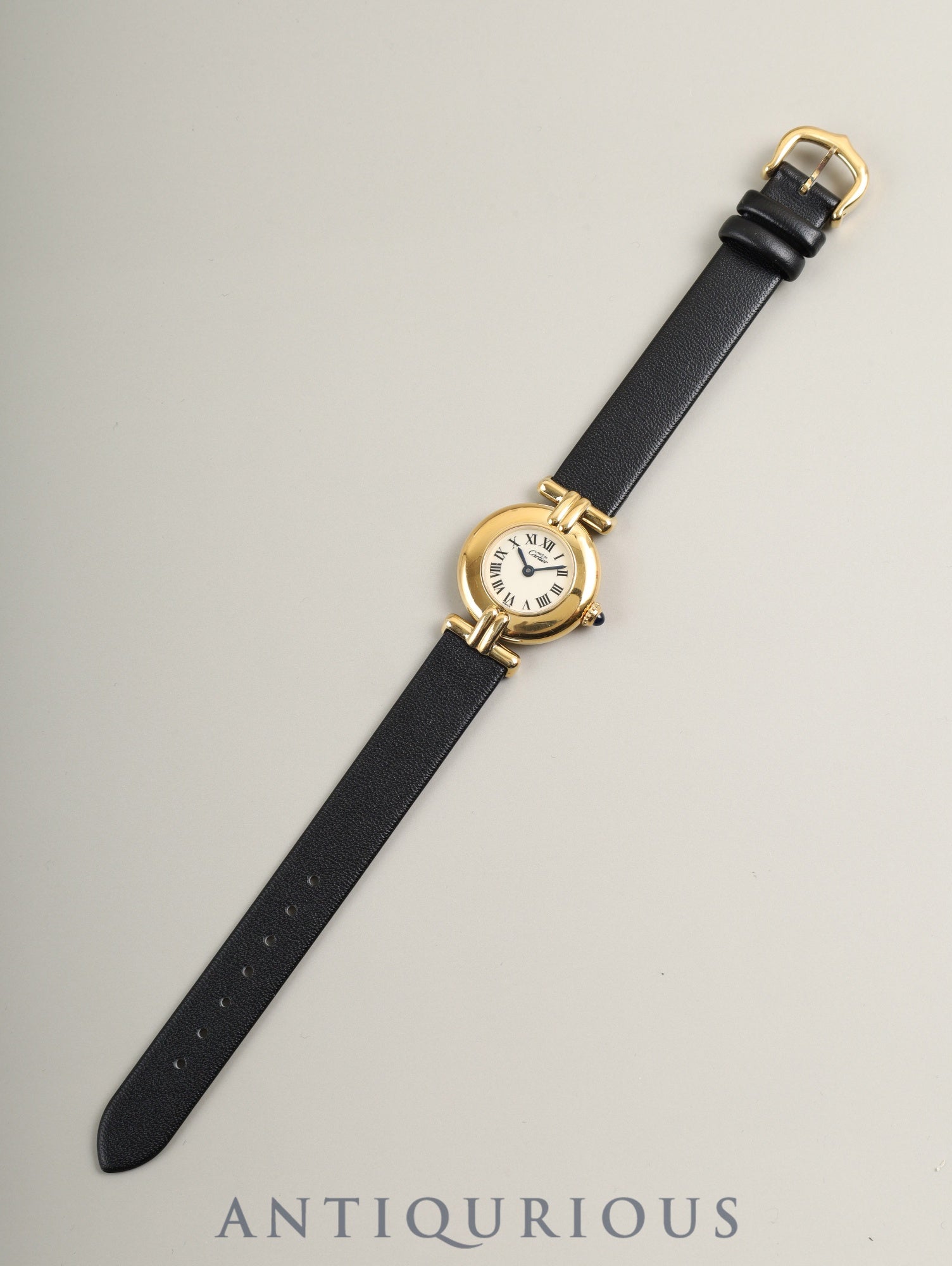 カルティエ マストコリゼ 590002 クォーツ SV925 革 純正ピンバックル（GP）アイボリーローマン文字盤 カルティエブティックにてコンプリートサービス（フルメンテナンス）済み