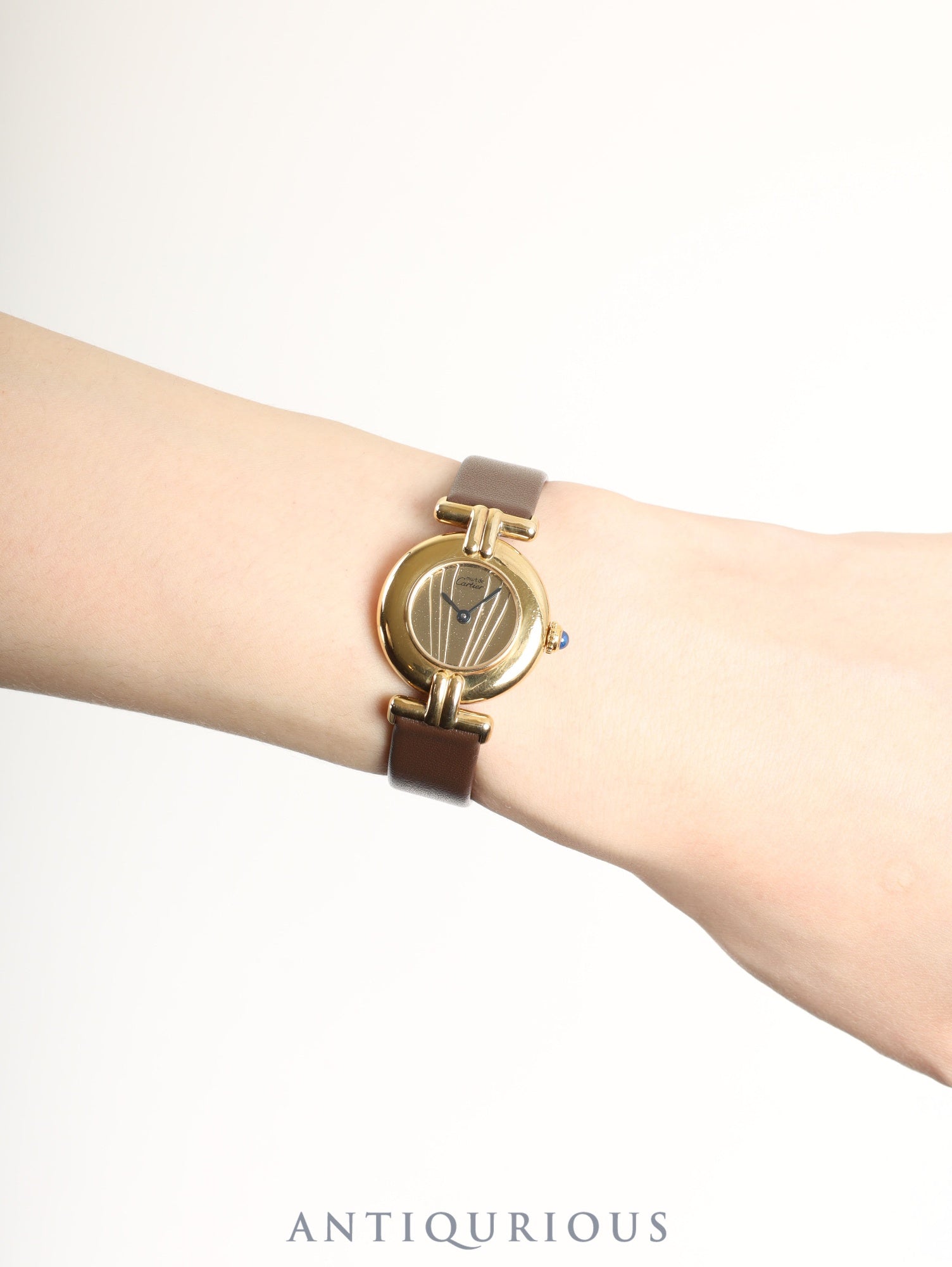 カルティエ マストコリゼ 590002 クォーツ Cal.90 SV925 革 純正ピンバックル（GP）ゴールド文字盤 オーバーホール済み