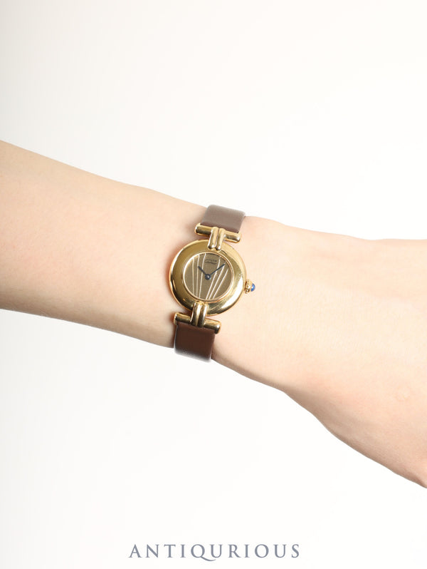 カルティエ マストコリゼ 590002 クォーツ Cal.90 SV925 革 純正尾錠（GP）ゴールド文字盤 オーバーホール済み