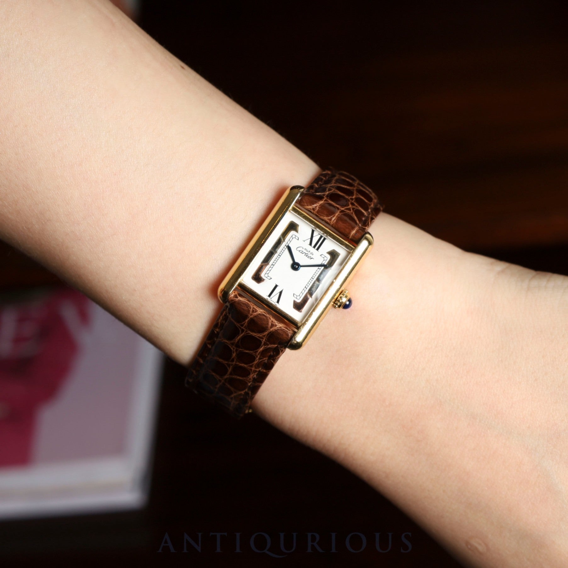 Cartier Must Tank SM 5057001 Quartz Caliber 057 SV925 Leather Strap with Genuine D-Buckle (GP) Side Trinity Dial Circa 1982-Circa 1995 Overhauled