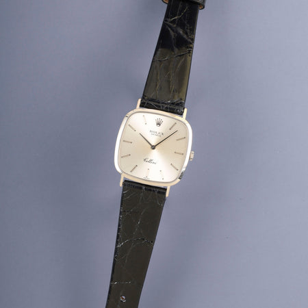 ロレックス チェリーニ 4114 手巻き Cal.1600 革 750WG 純正ピンバックル（SS）シルバー文字盤 42番台（1974年） オーバーホール済み