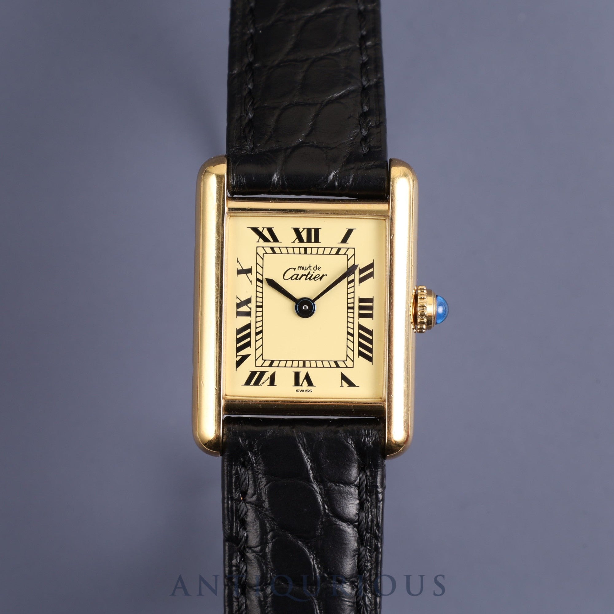 Cartier Must Tank SM 5057001 Quartz Cal.057 SV925 Leather Genuine Buckle (GP) Ivory Roman Dial Box Warranty (1992) Overhauled