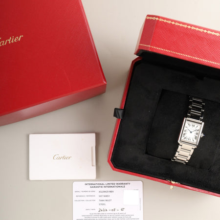 カルティエ タンクマスト SM WSTA0051 / 4322 クォーツ Cal.157 SS SS シルバーローマン文字盤 箱 保証書（2022年）オーバーホール済み