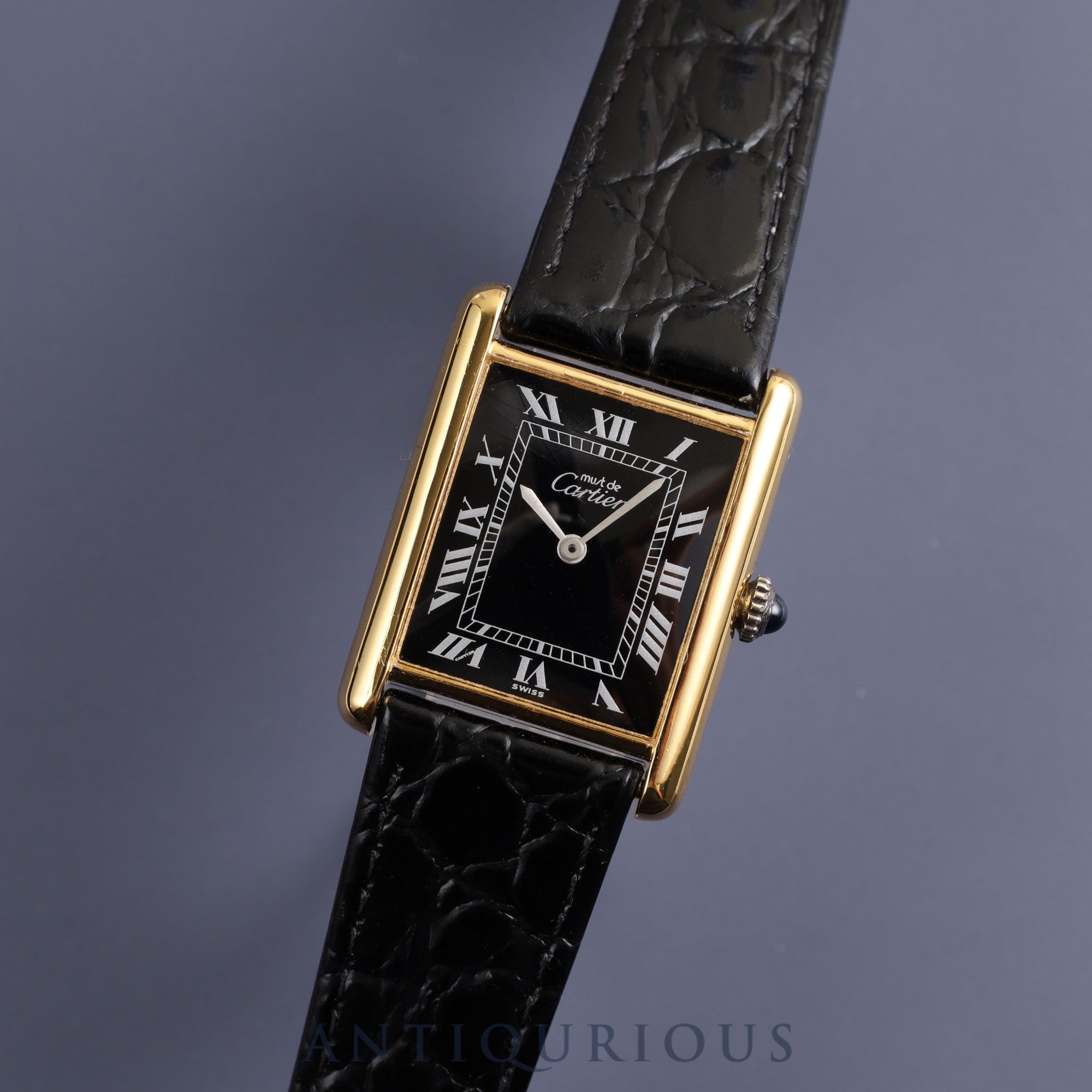 CARTIER Must Tank LM Manual winding Cal.78-1 925 Leather Black Roman dial Overhauled and re-plated