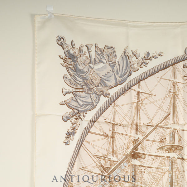 エルメス スカーフ カレ90 MARINE ET CAVALERIE 海と騎兵隊 SILK100%