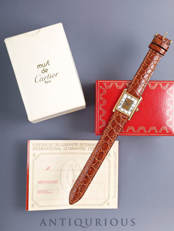カルティエ マストタンク LM 590005 クォーツ  Cal.690 SV925 革 純正尾錠（GP）フロントトリニティ文字盤（SWISS表記） 箱 冊子 保証書 オーバーホール済み