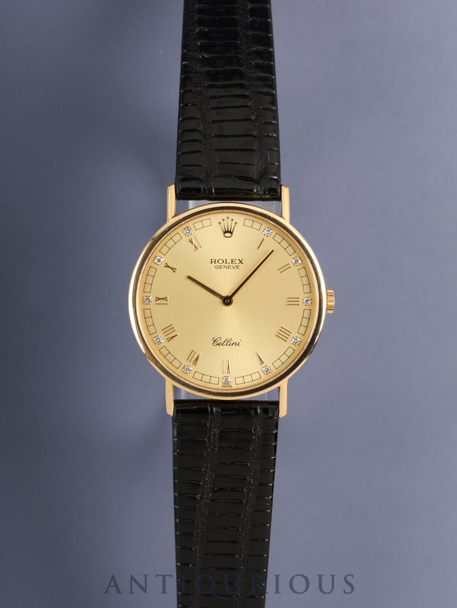 Rolex Cellini 5112, manual winding, Cal. 1601, 750YG, leather strap, original pin buckle (750YG), champagne diamond Roman numeral dial, L-series (1989-1990), repair invoice included, recently overhauled.