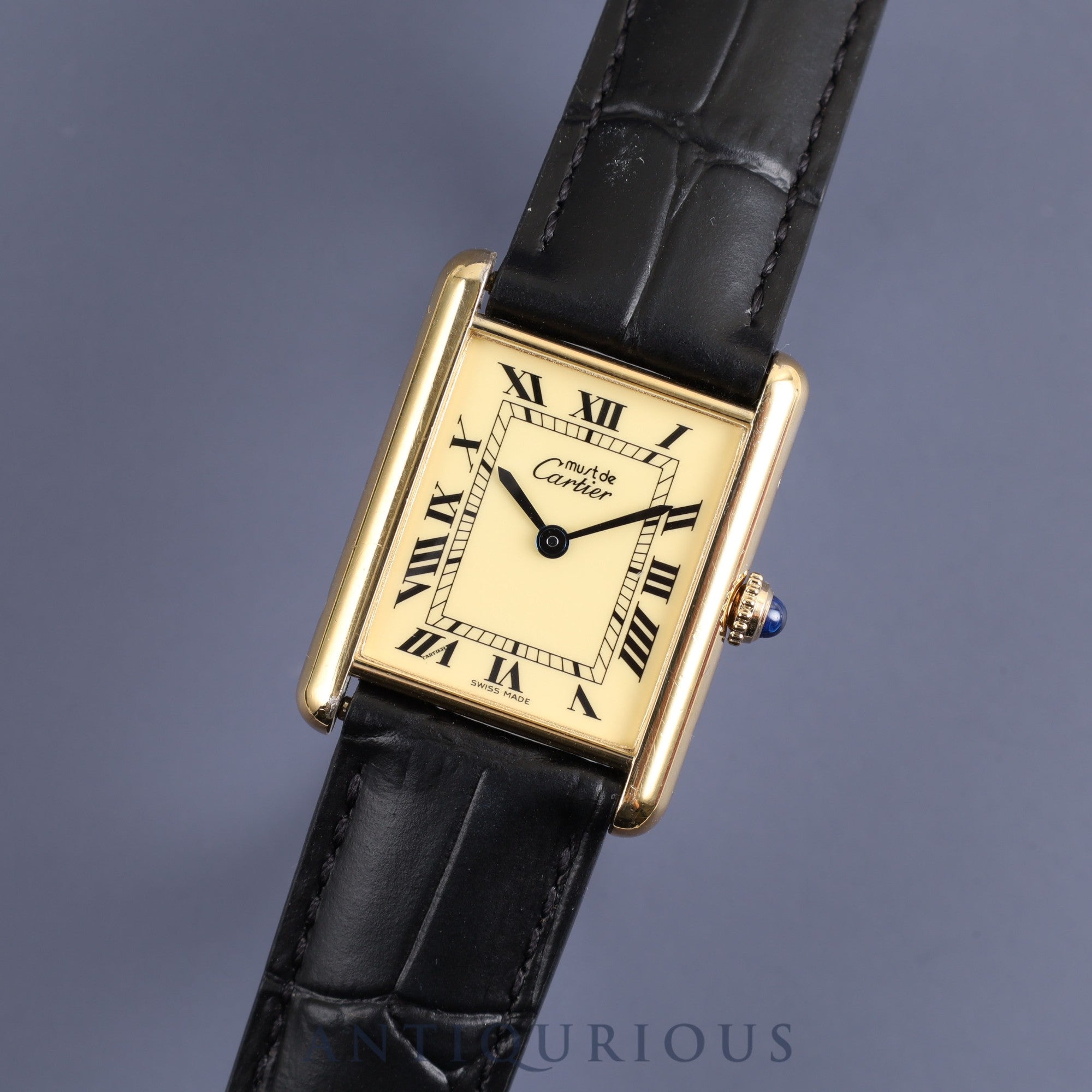 Cartier Must Tank LM 590005 Quartz SV925 Leather Genuine Buckle (GP) Ivory Roman Dial Box Booklet Cartier Boutique Complete Service