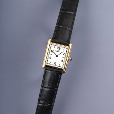 カルティエ マストタンク LM 1615 クォーツ Cal.690 SV925 革 純正Dバックル（GP） 飛びアラビアCC文字盤（SWISS表記） オーバーホール済み