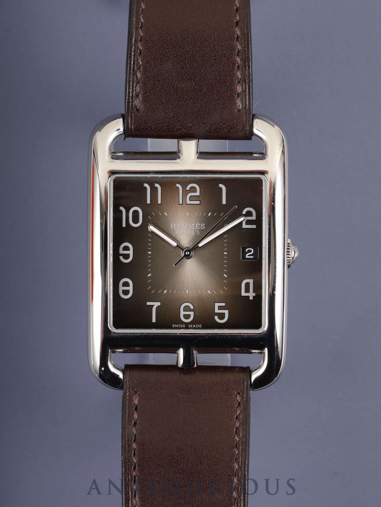 エルメス ケープコッド CC1.810 クォーツ Cal.E64111 SS 純正革ベルト 純正尾錠（SS）ダークブラウンアラビア文字盤 箱 冊子 オーバーホール済み