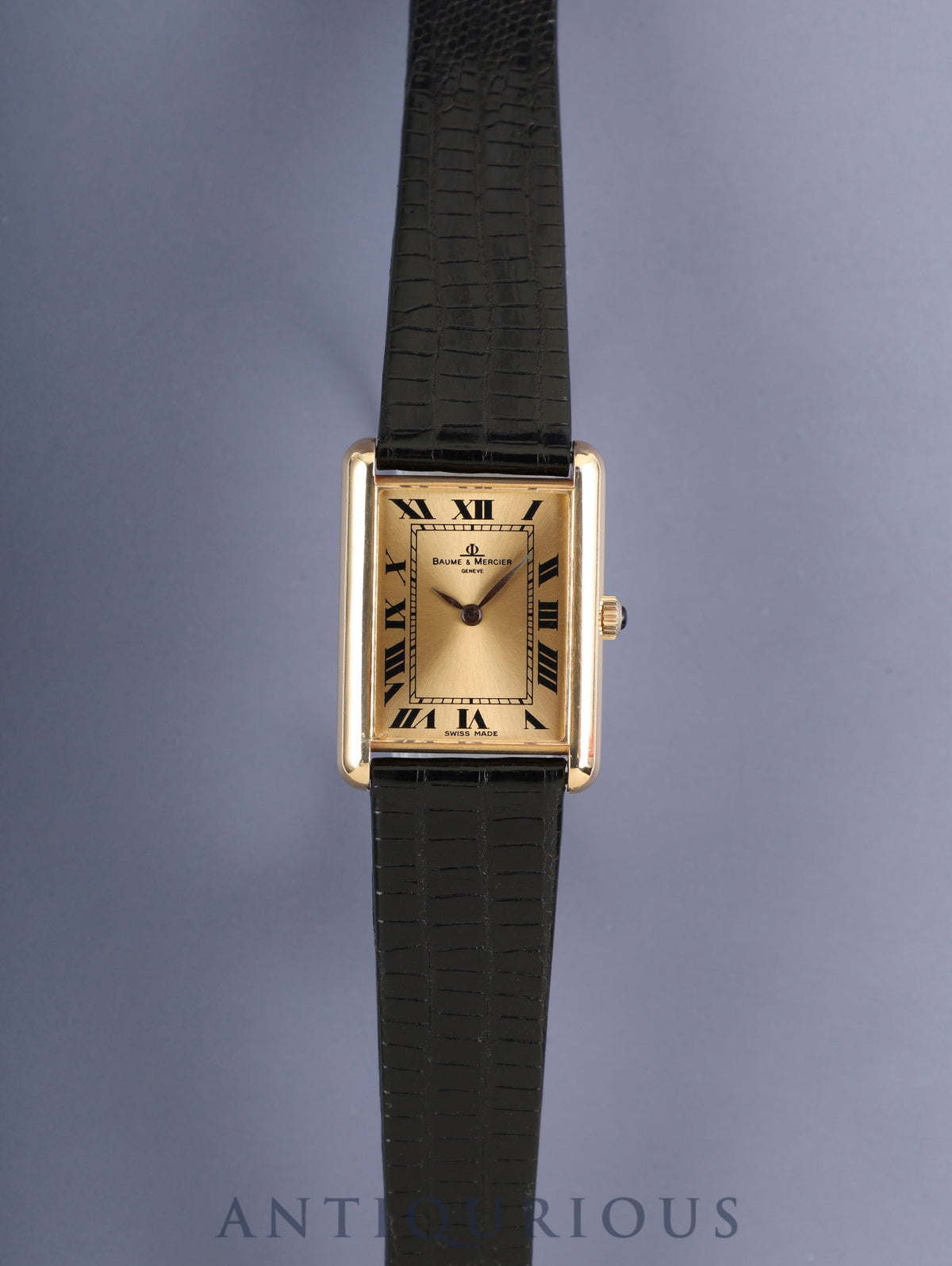 Baume & Mercier Rectangular 37077 Manual Winding 750YG Leather Original Pin Buckle (GP) Champagne Roman Dial Overhauled