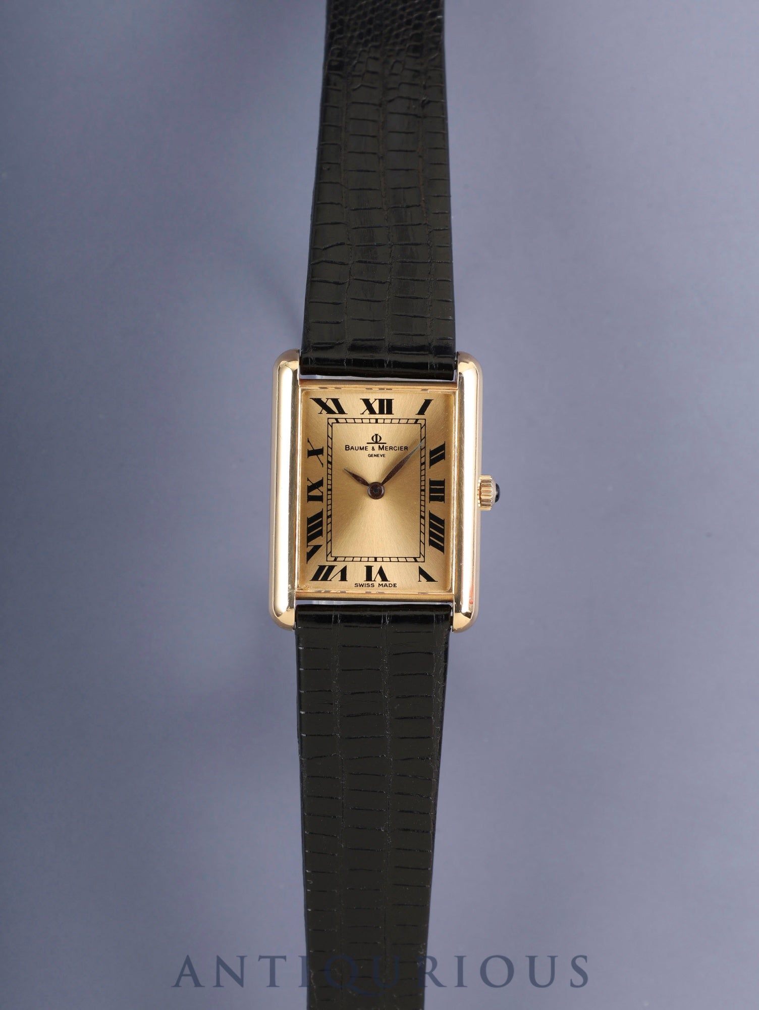 ボーム＆メルシエ レクタンギュラー 37077 手巻き 750YG 革 純正ピンバックル（GP）シャンパンローマン文字盤 オーバーホール