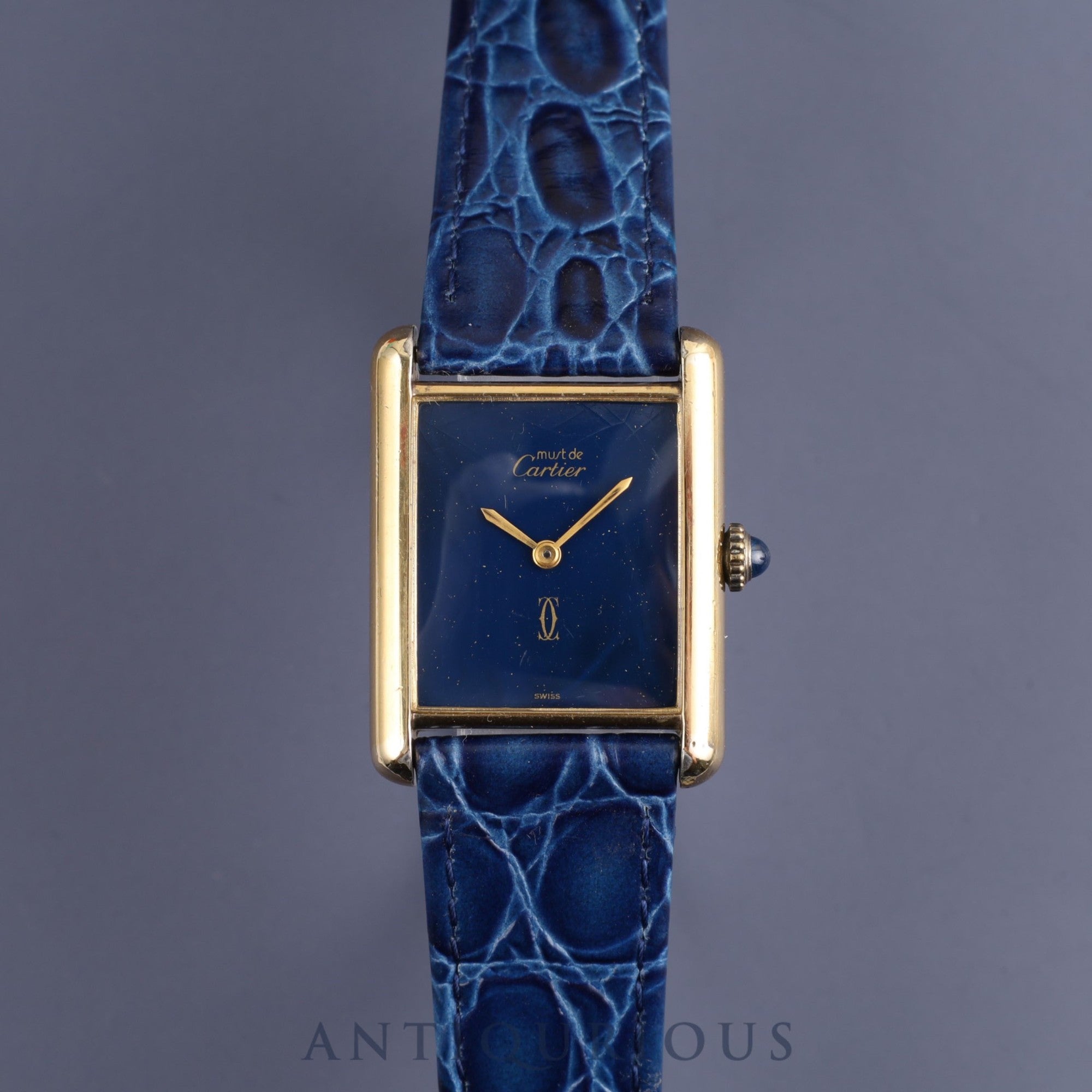 Cartier Must Tank LM Manual winding Cal.78-1 SV925 Leather Genuine buckle (GP) Lapis lazuli dial Overhauled