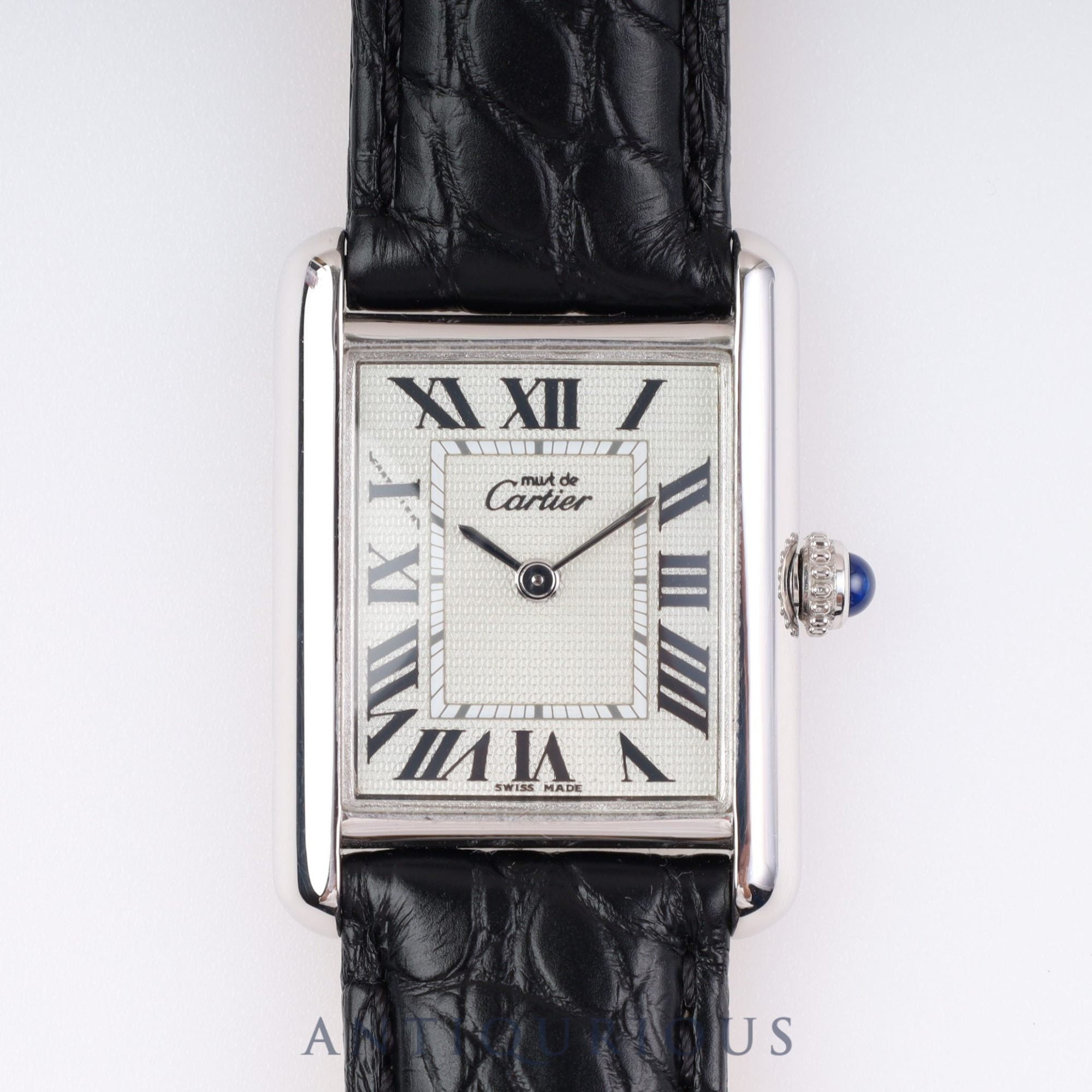 Cartier Must Tank MM QZ W1016230 SV925 Leather Genuine D-buckle Silver Roman dial New finish Battery replaced