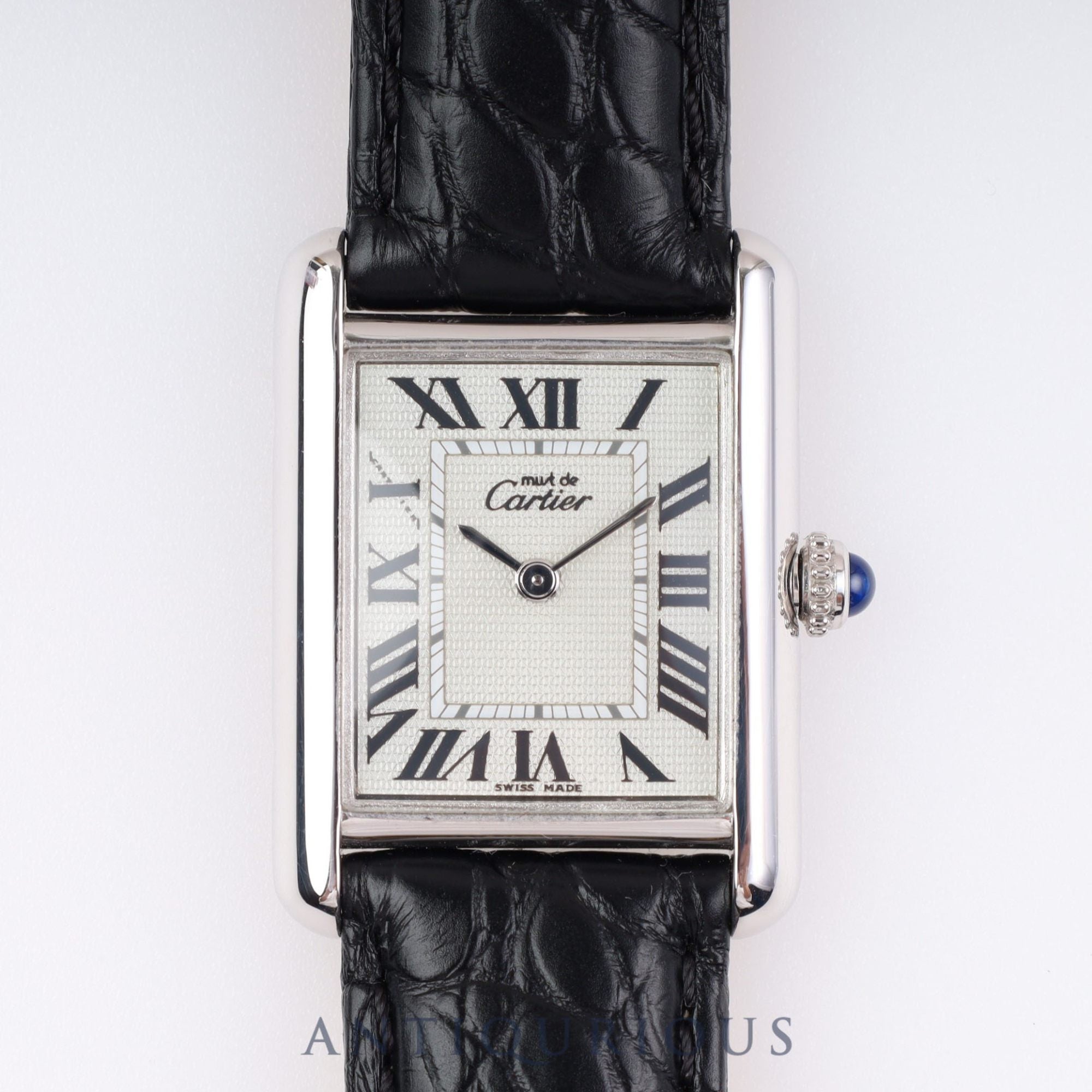 CARTIER Must Tank MM QZ W1016230 SV925 Leather Genuine D-buckle Silver Roman dial New finish Battery replaced