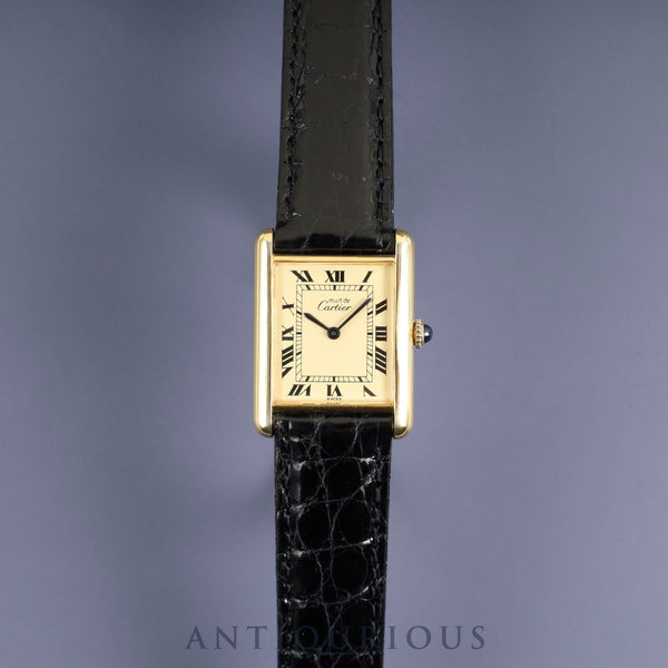 カルティエ マストタンク LM 手巻き SV925 革 純正尾錠（GP）アイボリーローマン文字盤 オーバーホール済み