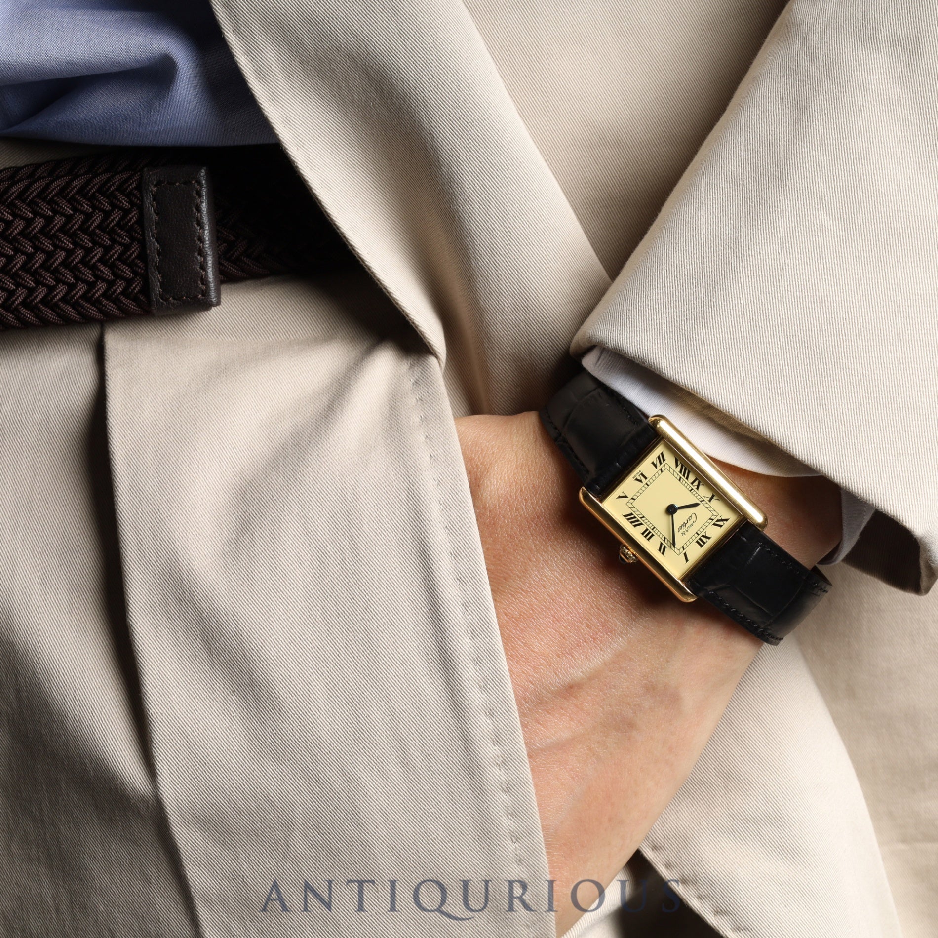 Cartier Must Tank LM 1615 / W1002754 Quartz Cal.90 SV925 Leather Genuine D-buckle (GP) Ivory Roman dial Box Booklet Warranty (1997)