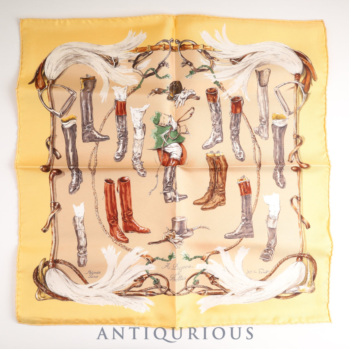 エルメス スカーフ カレ45 A PROPOS DE BOTTES ブーツ柄 SILK100% 箱 カード