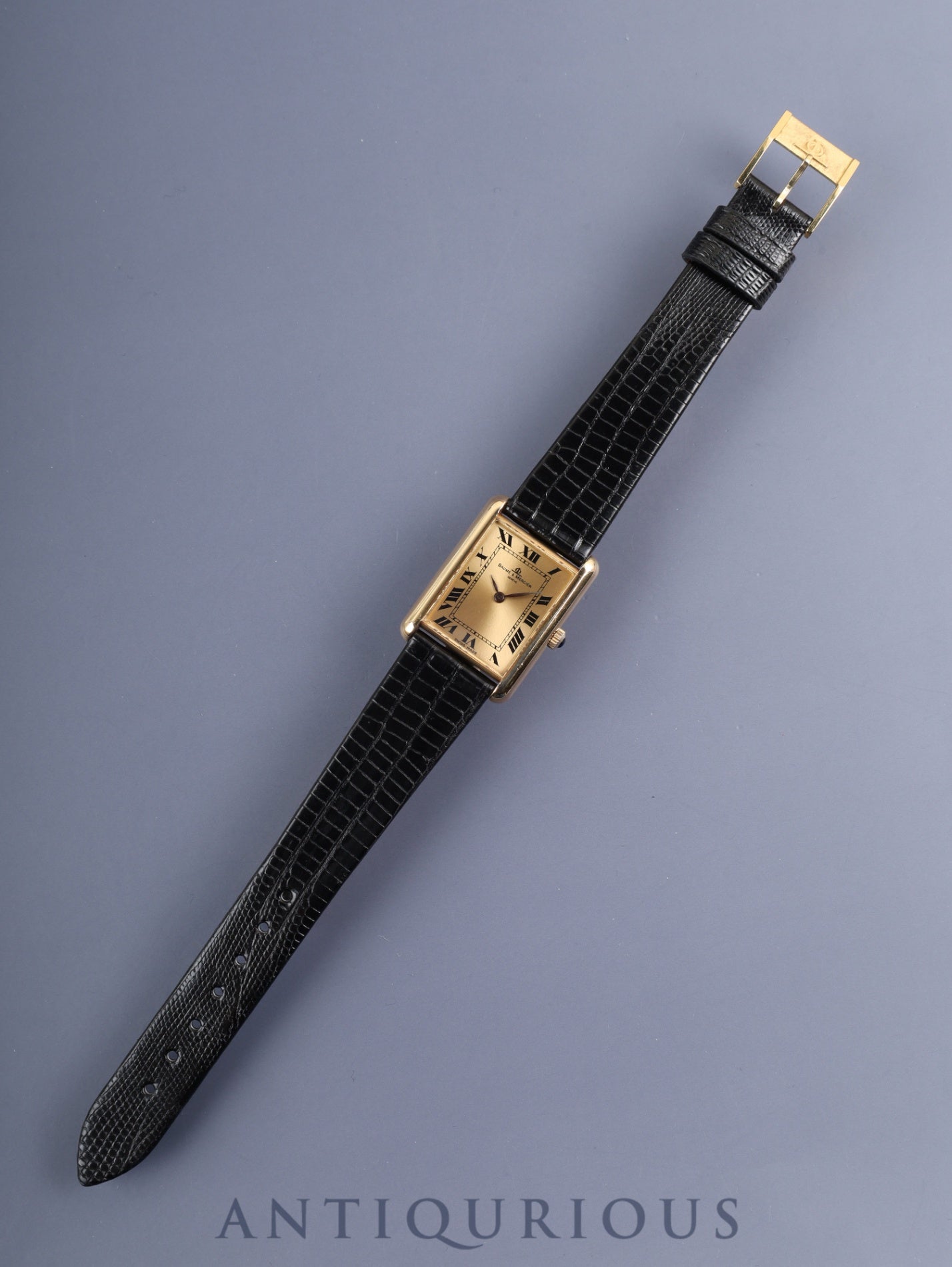 ボーム＆メルシエ レクタンギュラー 37077 手巻き 750YG 革 純正ピンバックル（GP）シャンパンローマン文字盤 オーバーホール