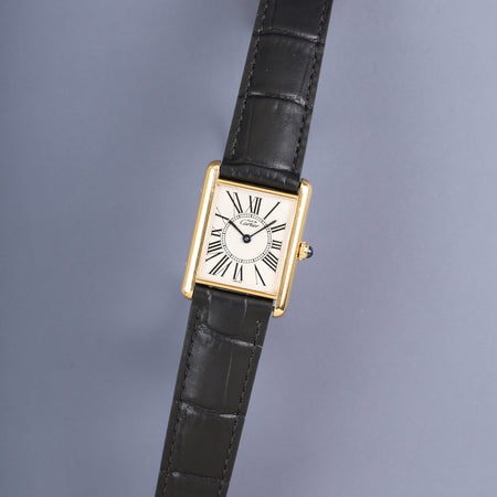 カルティエ マストタンク LM 590005 クォーツ Cal.90 SV925 革 純正Dバックル（GP）オパラン文字盤（SWISS表記）オーバーホール済み