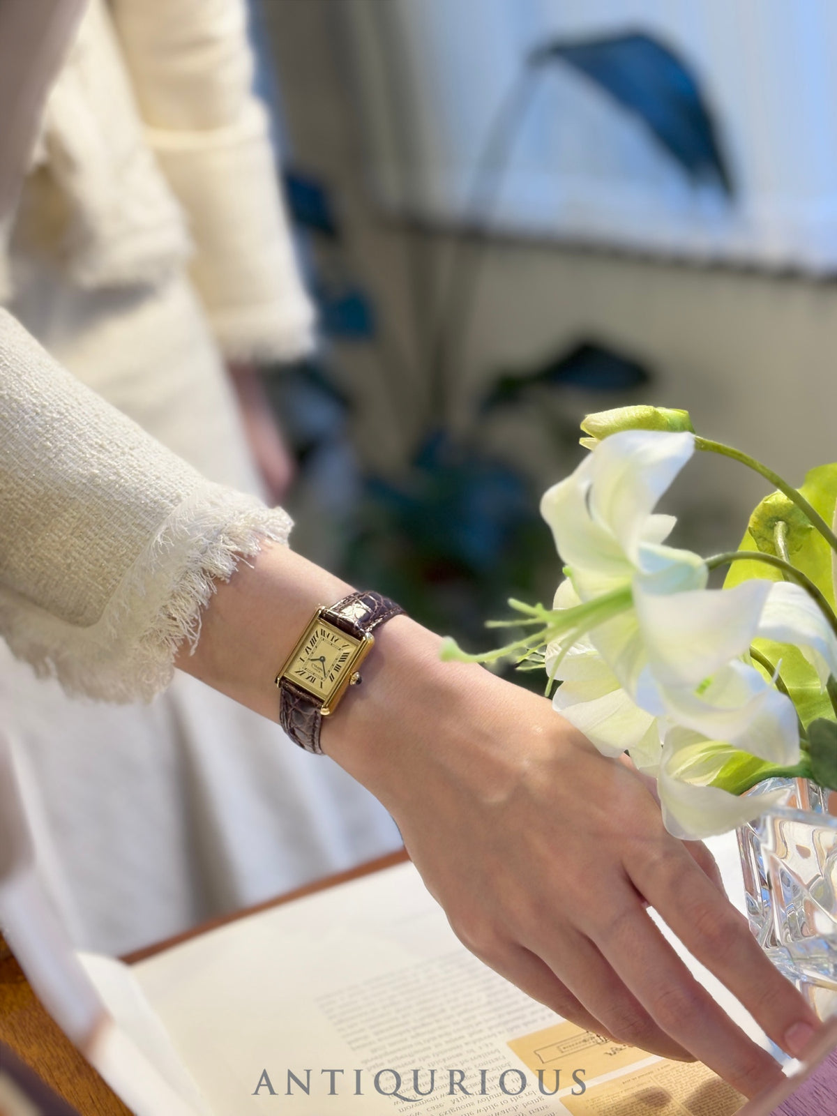 カルティエ マストタンク MM W1017354 / 2415 クォーツ Cal.057 SV925 革 純正Dバックル（GP） アイボリーローマン文字盤（SWISS MADE表記 ）オーバーホール済み
