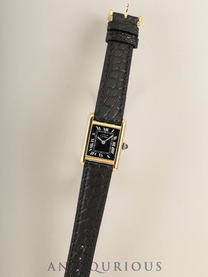 カルティエ マストタンク SM 3 手巻き Cal.78-1 SV925 革 純正ピンバックル（GP）ブラックローマン文字盤（SWISS表記） オーバーホール済み 新品仕上げ済み