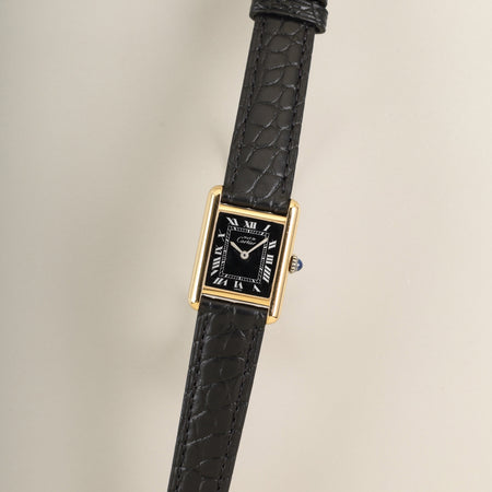 カルティエ マストタンク SM 3 手巻き Cal.78-1 SV925 革 純正ピンバックル（GP）ブラックローマン文字盤（SWISS表記） オーバーホール済み 新品仕上げ済み