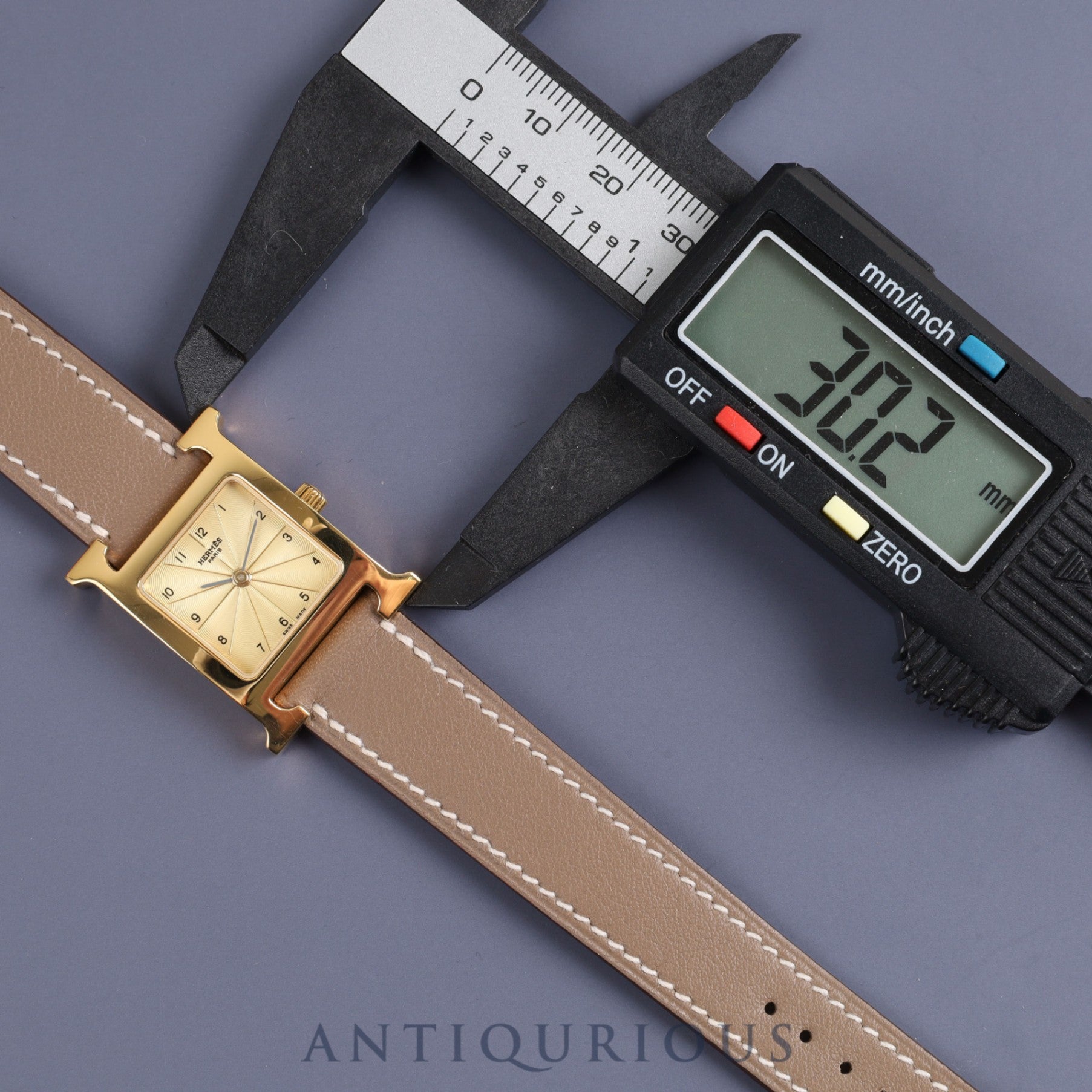 Hermes H Watch HH1.201 Quartz GP Genuine Leather Strap Gold Dial Box Warranty (2004) Overhauled