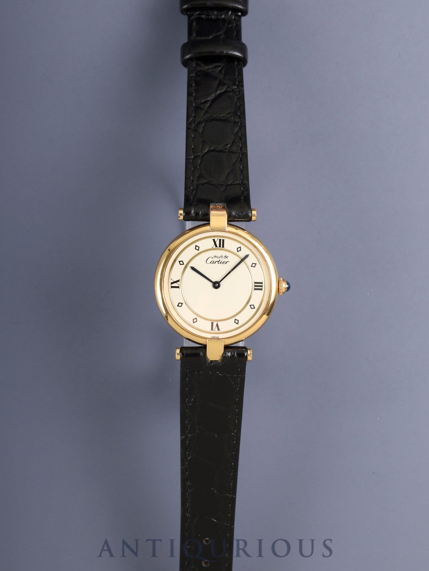 Cartier Must Vendôme VLC LM 590003 Quartz Cal.90 SV925 Leather Strap Original Pin Buckle (GP) Ivory 4-point Roman Numeral Dial Overhauled