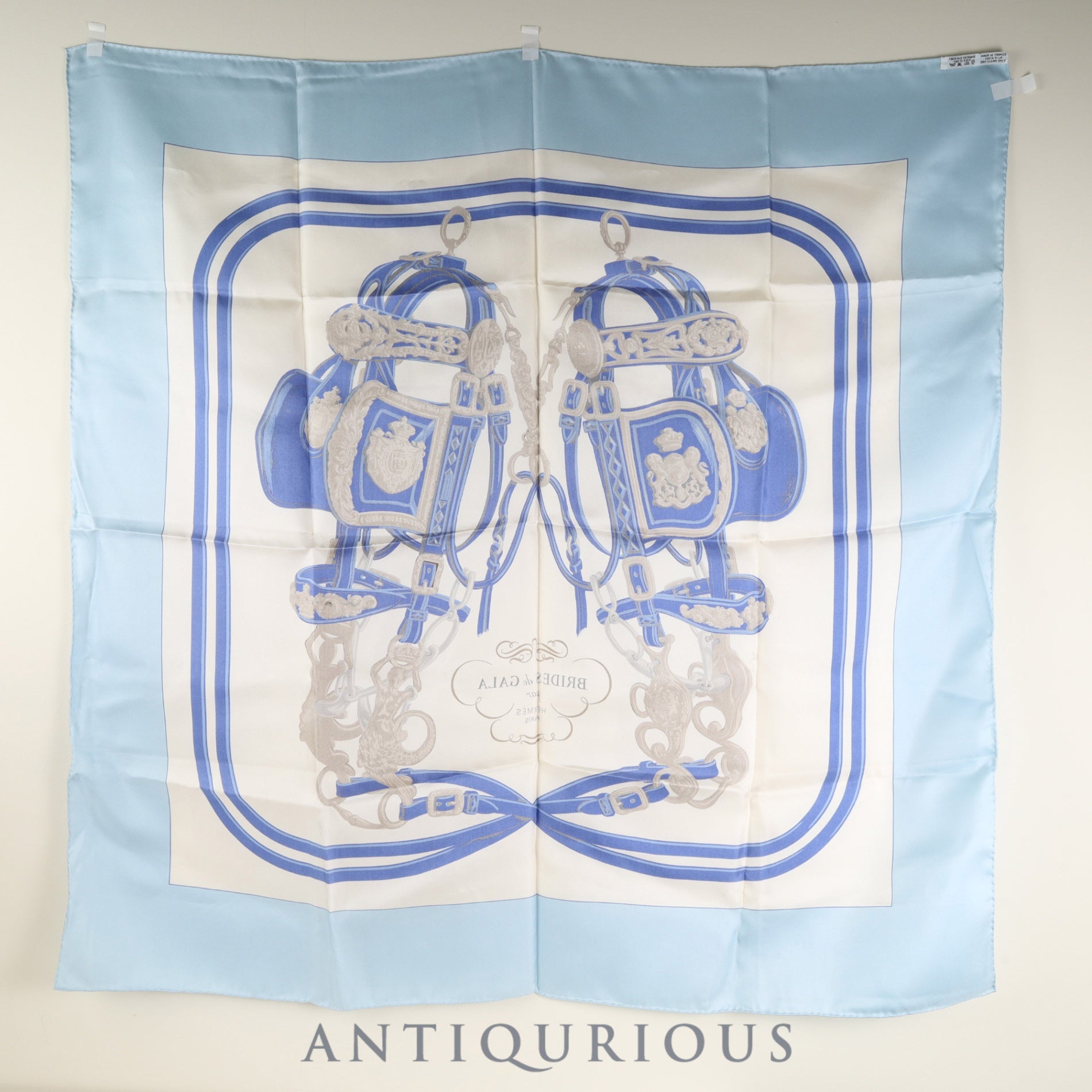 Hermes Scarf Carre 90 Ceremonial Horseshoe Blue SILK 100%