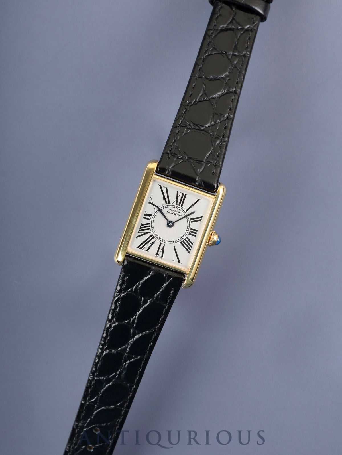 Cartier Must Tank LM 590005 Quartz Caliber 90 SV925 Leather Strap with Genuine GP Buckle, Opalescent Dial, Overhauled and Finished to Look Like New