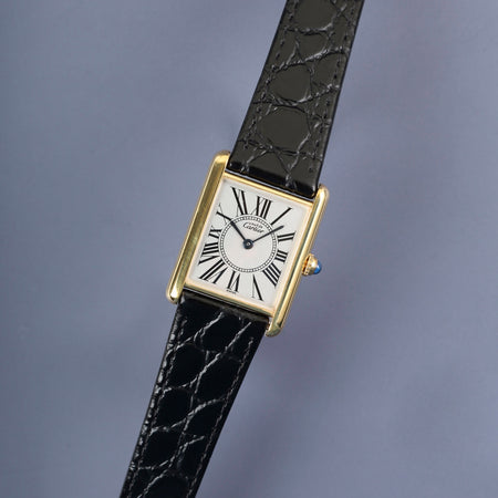 カルティエ マストタンク LM 590005 クォーツ Cal.90 SV925 革 純正尾錠（GP）オパラン文字盤 オーバーホール済み   新品仕上げ済み