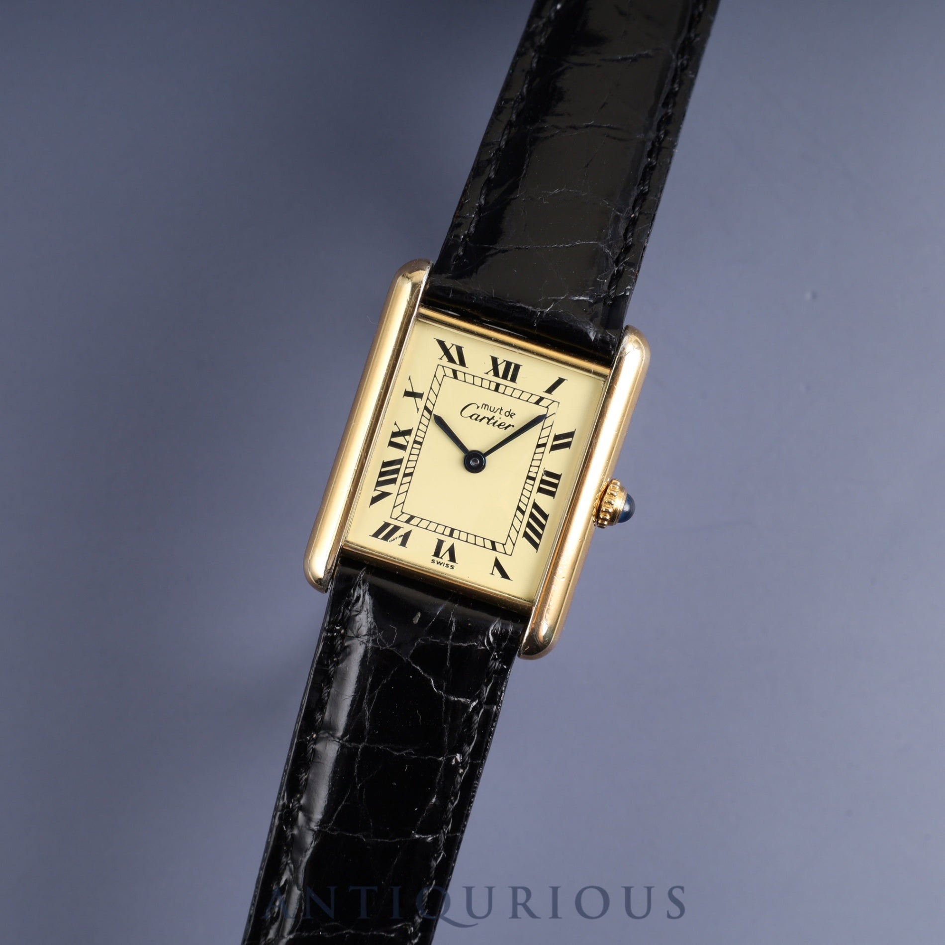 Cartier Must Tank LM 590005 Quartz Cal.690 SV925 Leather Genuine Buckle (GP) Ivory Roman Dial Overhauled