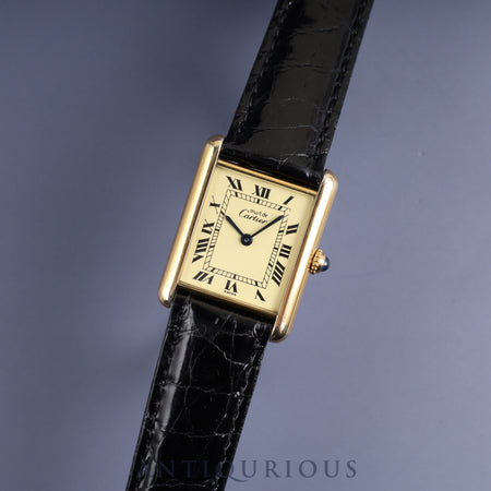 Cartier Must Tank LM 590005 Quartz Cal.690 SV925 Leather Genuine Buckle (GP) Ivory Roman Dial Overhauled