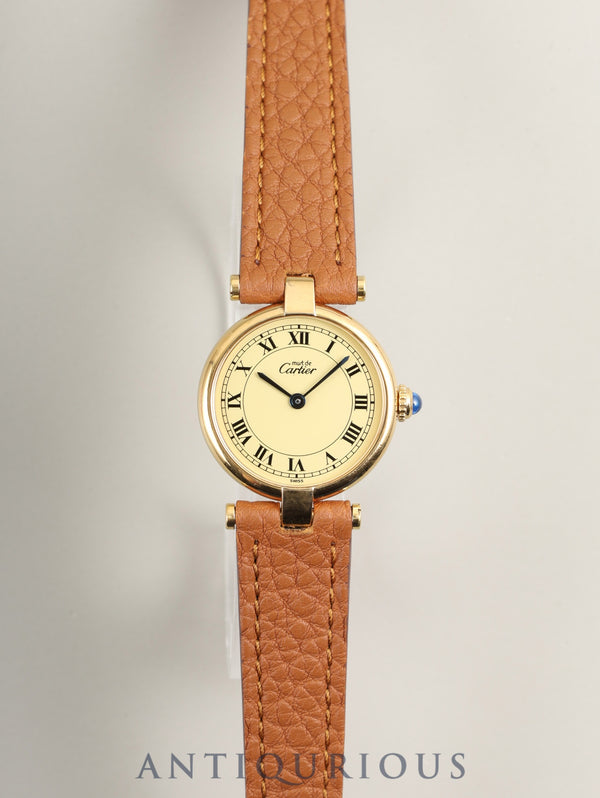 カルティエ マスト ヴァンドーム VLC SM 590004 クォーツ Cal.90 SV925 革 純正尾錠（GP）アイボリーローマン文字盤 オーバーホール済み