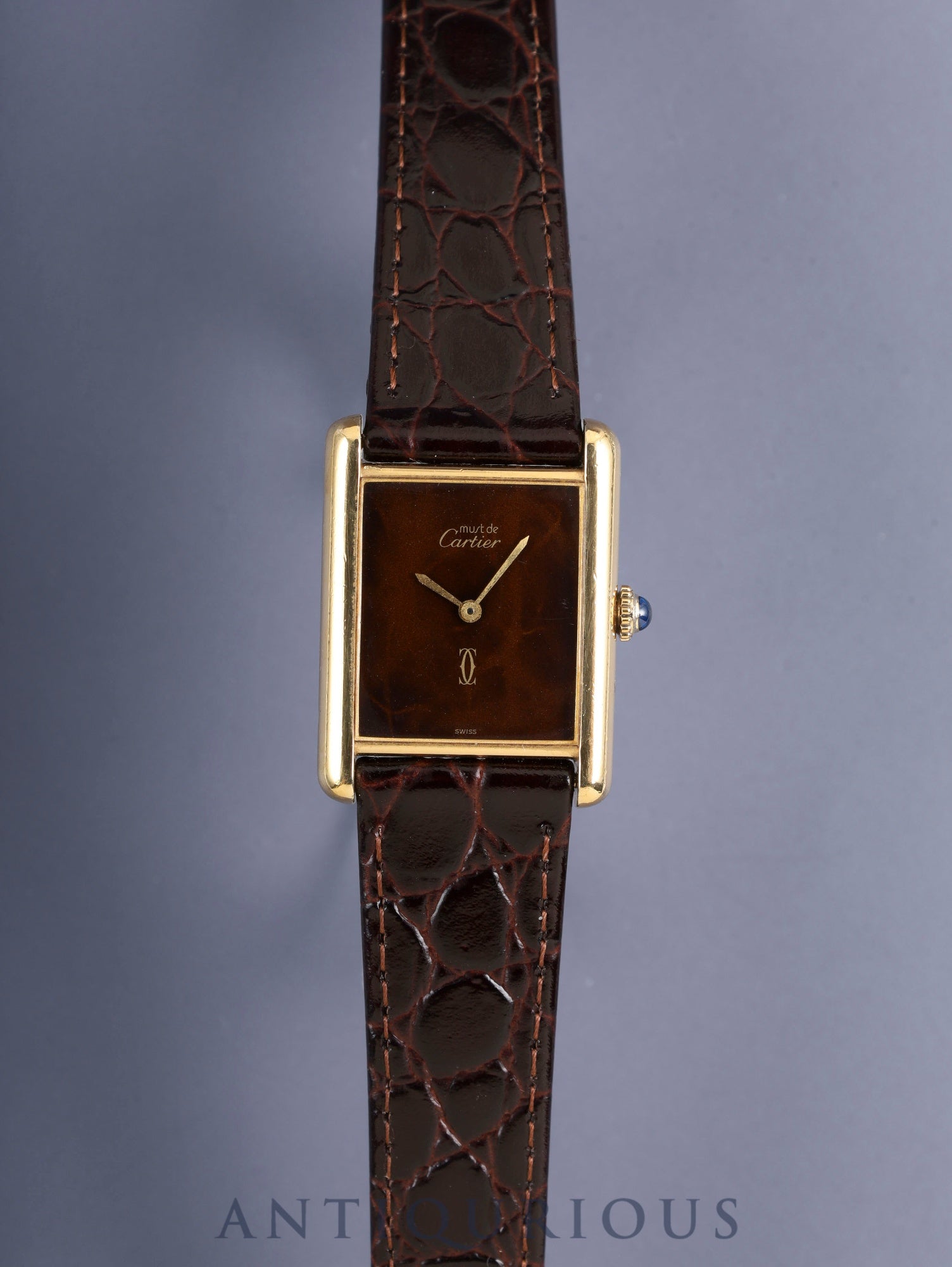 Cartier Must Tank LM Hand-wound Cal.78-1 SV925 Leather Genuine Pin Buckle (GP) Mahogany Dial (SWISS marking) Overhauled