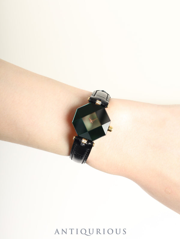 センチュリー エンパイヤ タイム ジェム  クォーツ Cal.ETA280.002 750YG ダイヤ 革 純正尾錠（GP） グリーン文字盤 オーバーホール済み