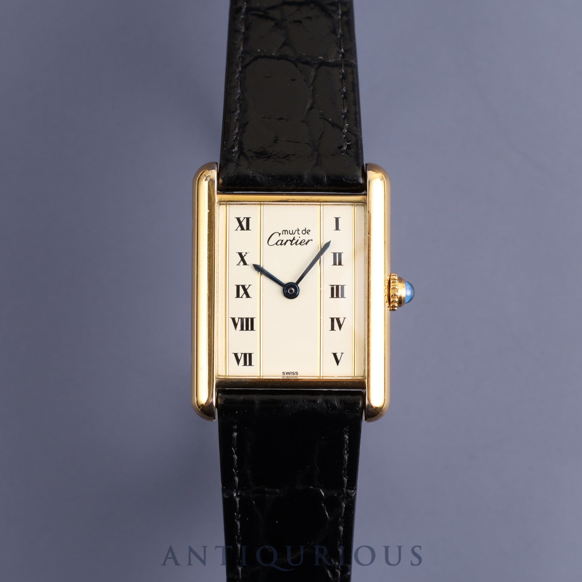 Cartier Must Tank LM 590005 Quartz Cal.90 SV925 Leather Genuine Buckle (GP) Straight Roman Dial Overhauled