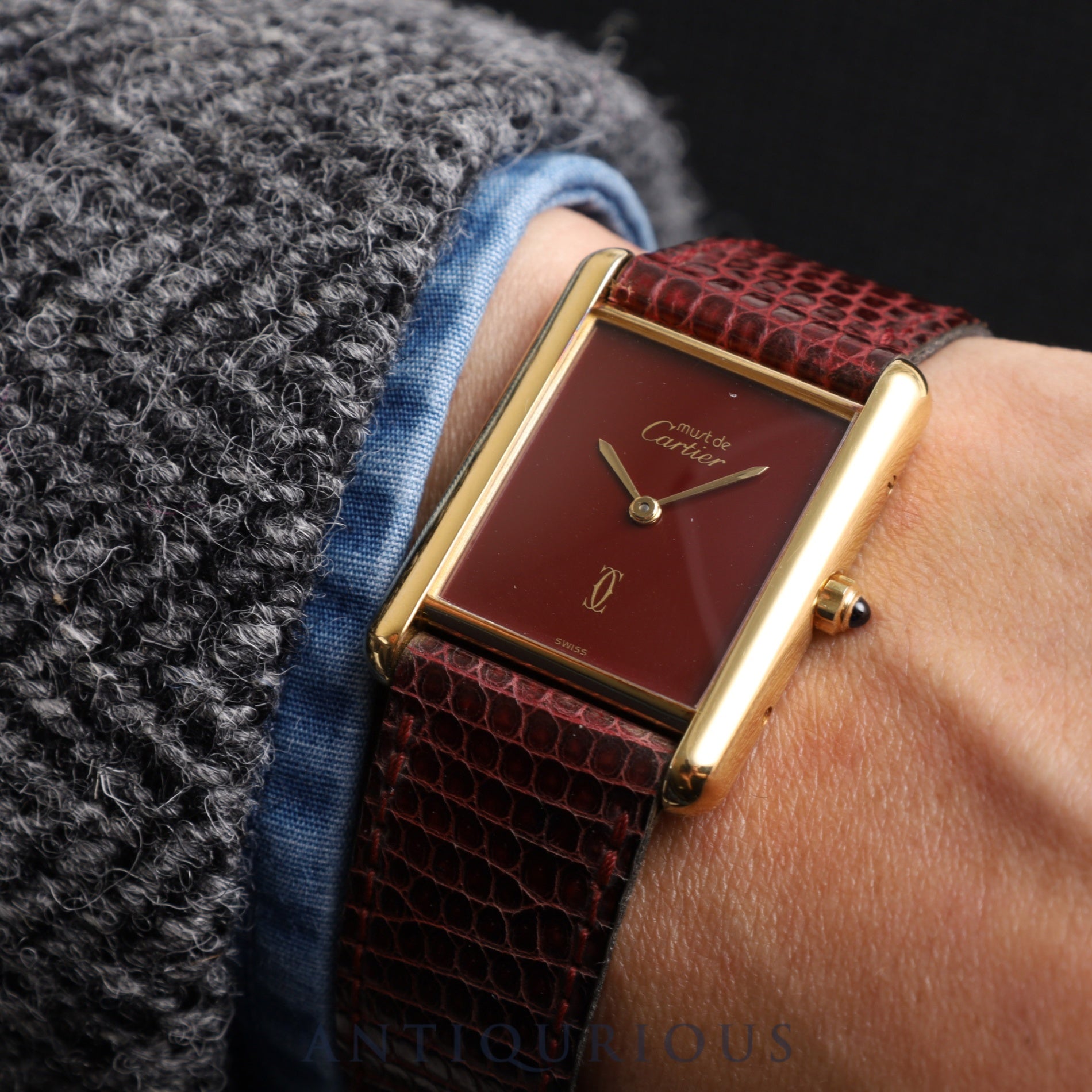 Cartier Must Tank LM 681006 Quartz Cal.81 SV925 Genuine leather strap Genuine buckle (GP) Bordeaux dial Mid 1980s to 1994 Box Overhauled