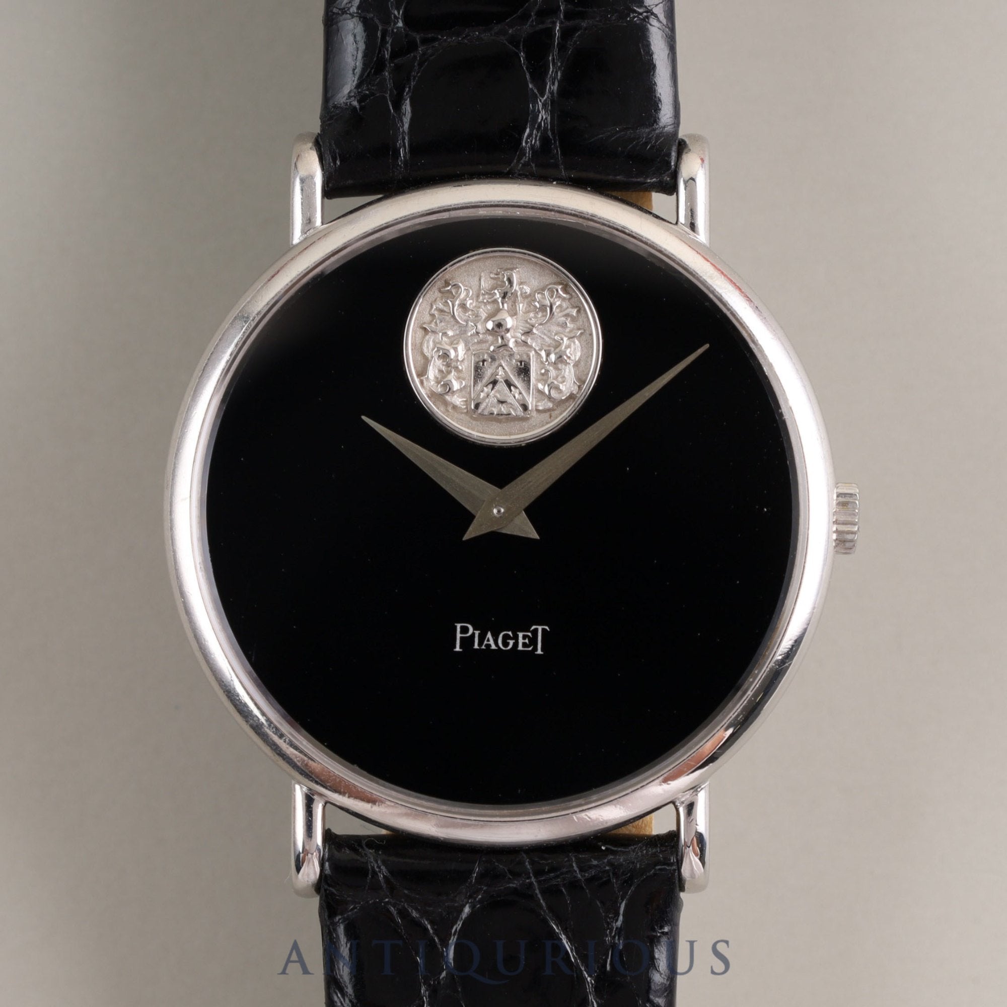 Piaget Round 9025 Manual Winding Cal.9P2 WG Leather Genuine Buckle (750) Black Dial