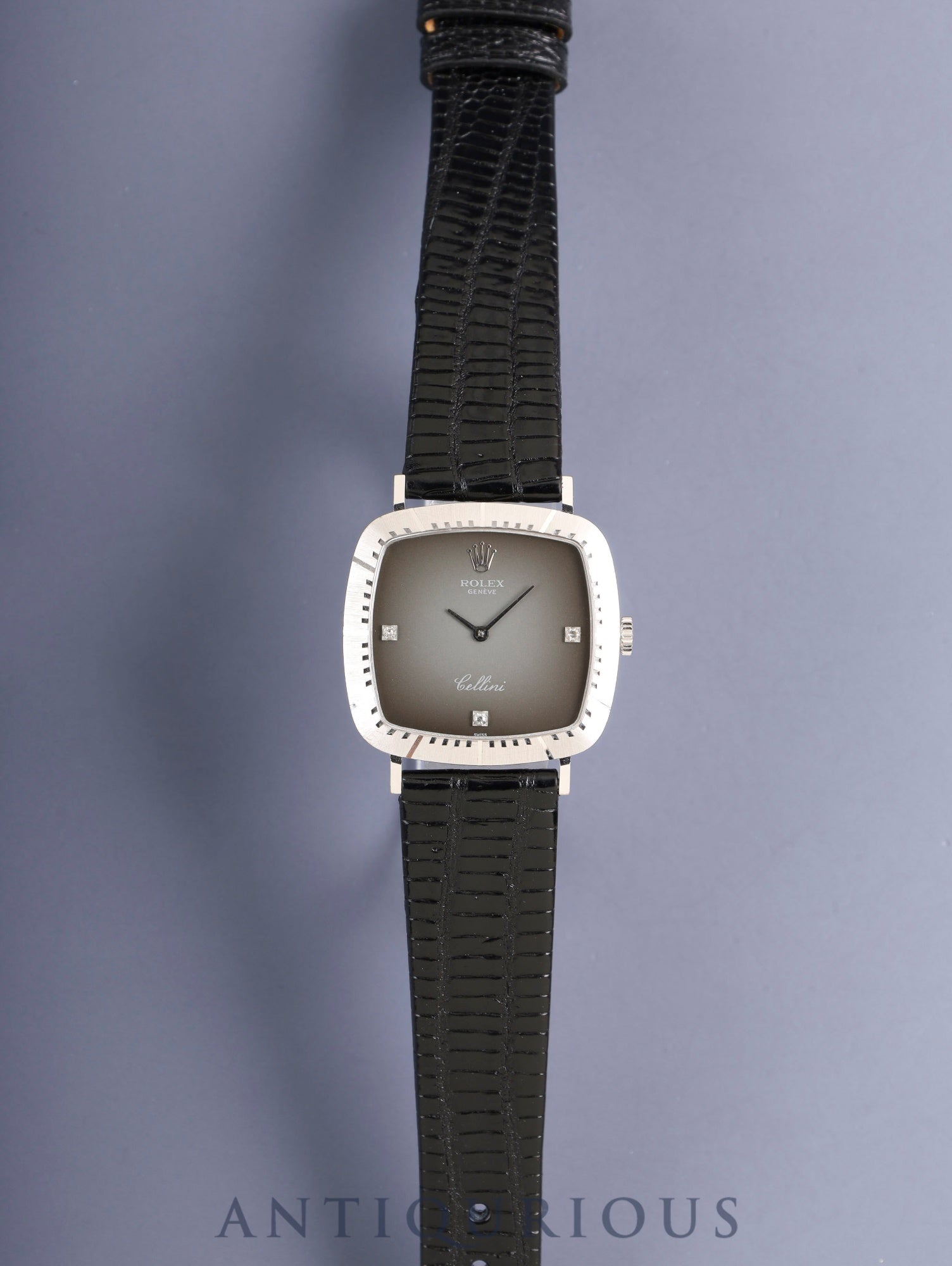 ロレックス チェリーニ 4084 手巻き Cal.1601 革 750WG 純正ピンバックル（SS）グレー3Pダイヤ文字盤 43番台（1975年）箱 保証書（1990年）オーバーホール済み