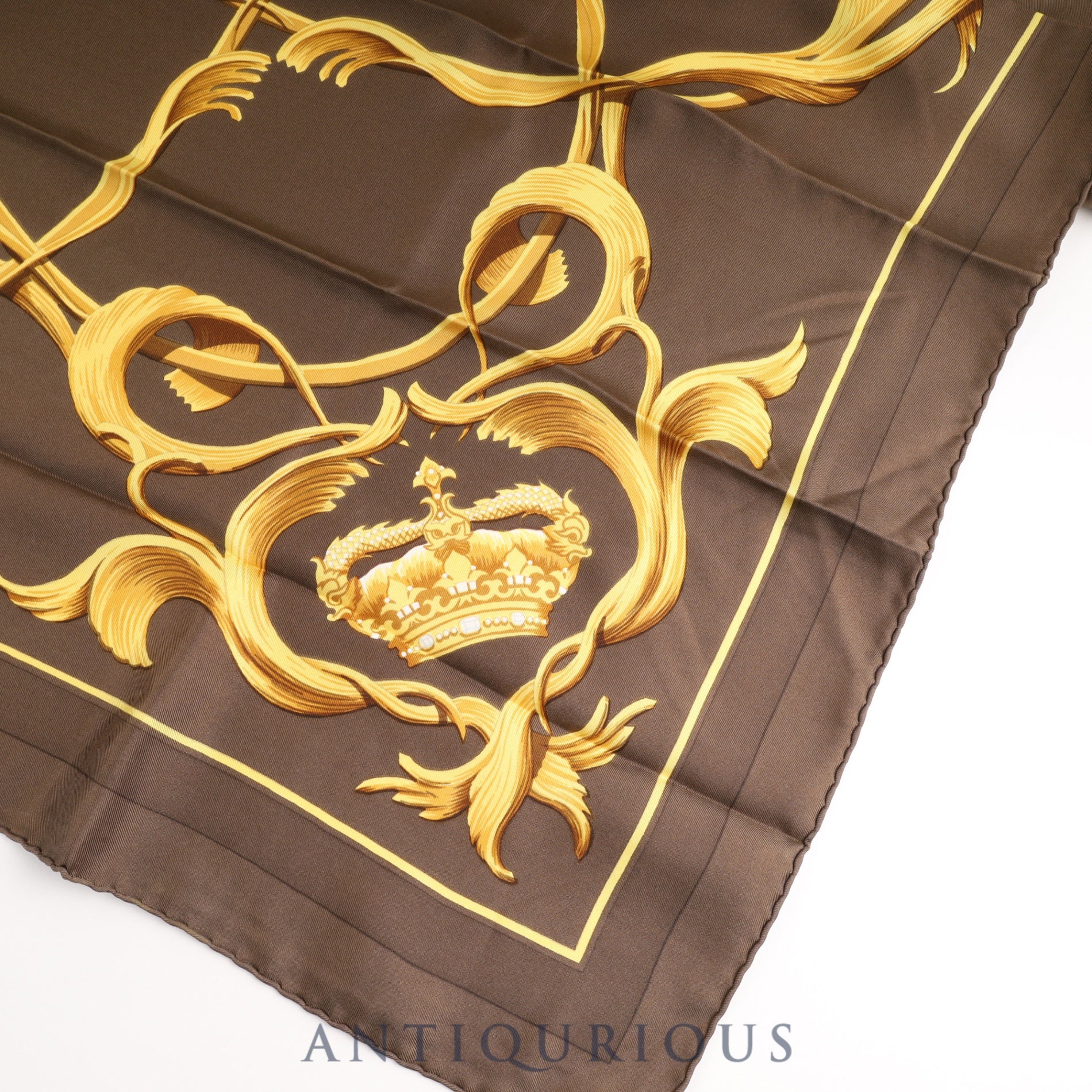 エルメス スカーフ カレ90 王冠柄 ブラウン SILK100%