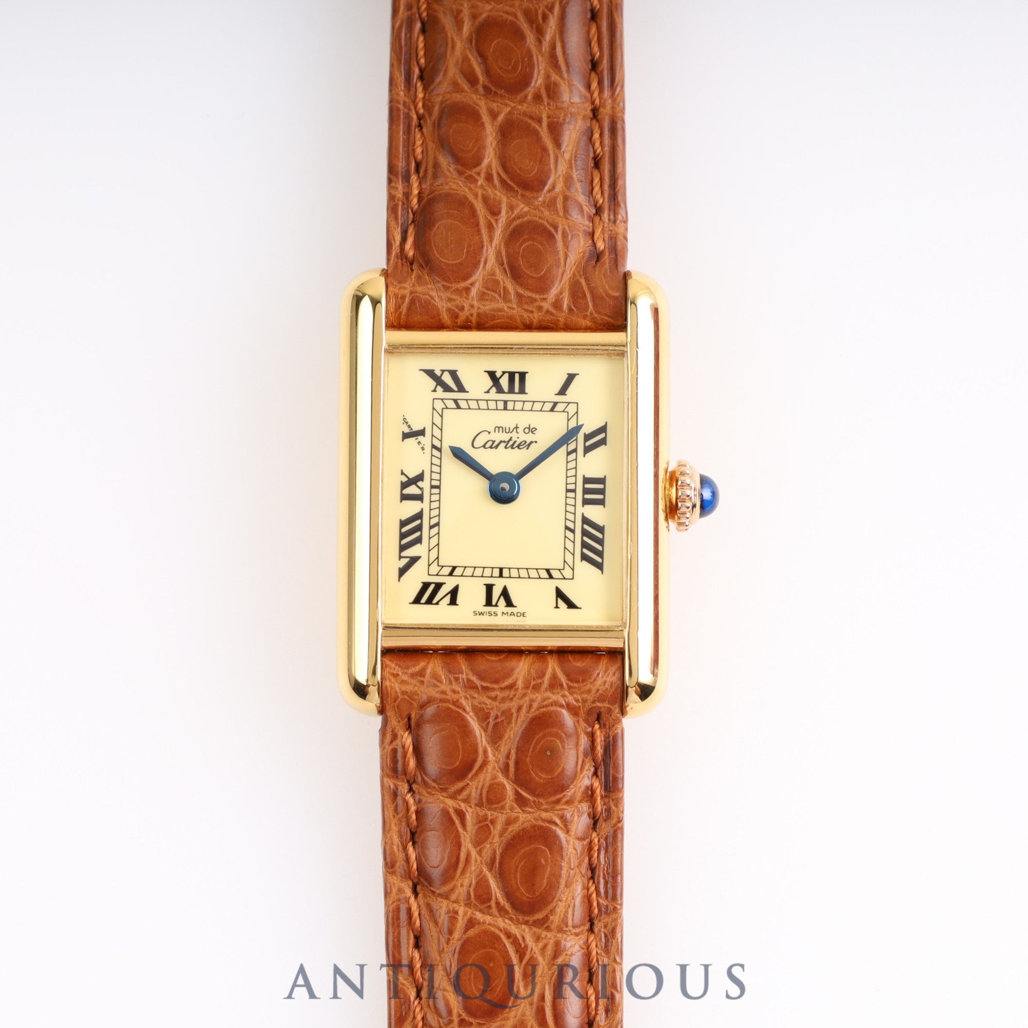 Cartier Must Tank SM Manual winding 925 Leather Genuine buckle (GP) Ivory dial Box Warranty (1981)