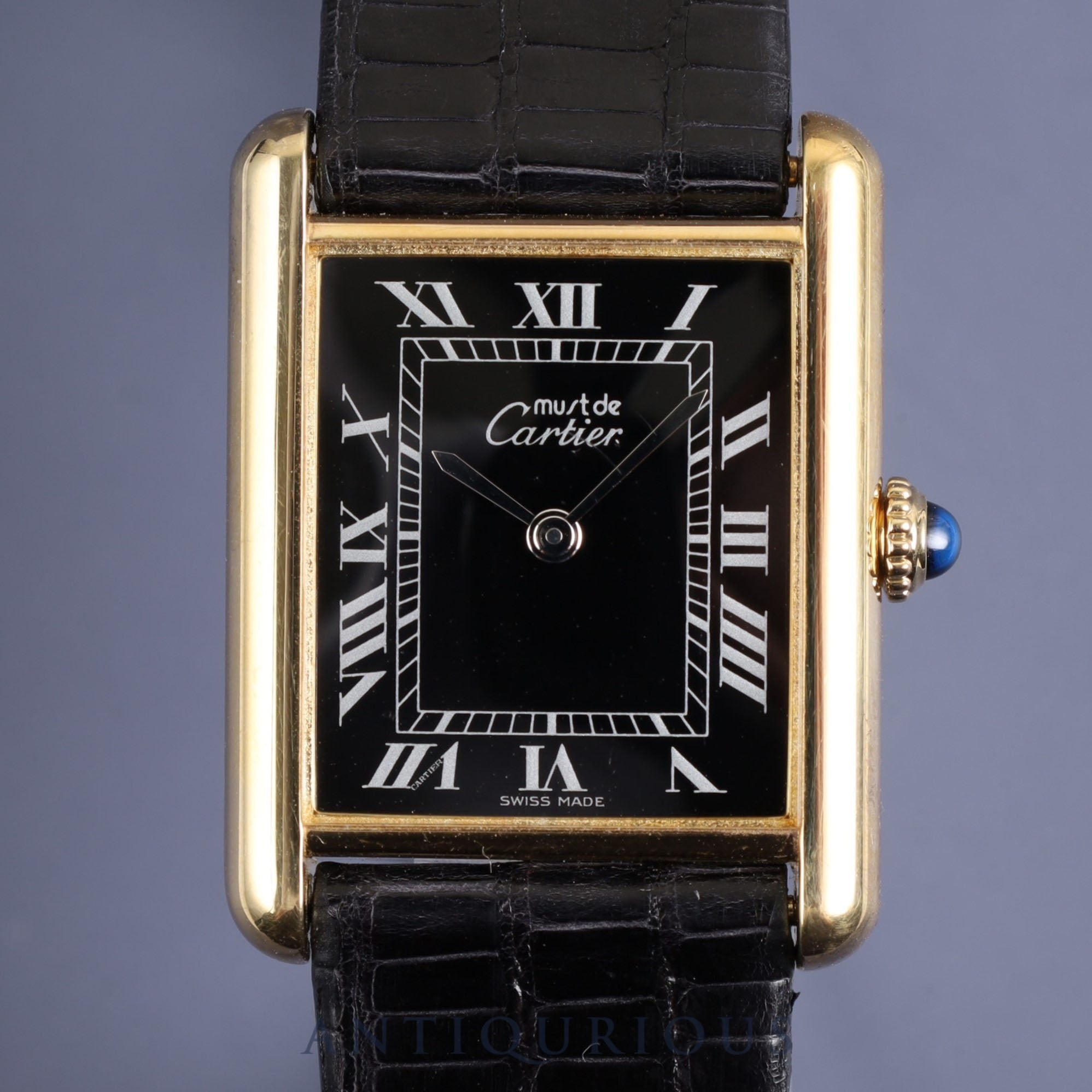 Cartier Must Tank LM Manual winding SV925 Leather Genuine buckle (GP) Black Roman dial Complete service (full maintenance) completed at Cartier boutique