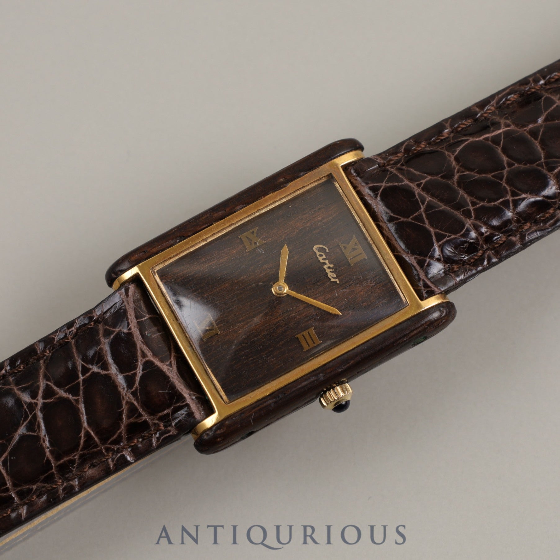 CARTIER ORGANIC TANK WOOD 21611 Manual winding Cal.78-1 GP Leather Wood dial Made between 1975 and 1976 Limited to 3,000 pieces at Cartier boutiques