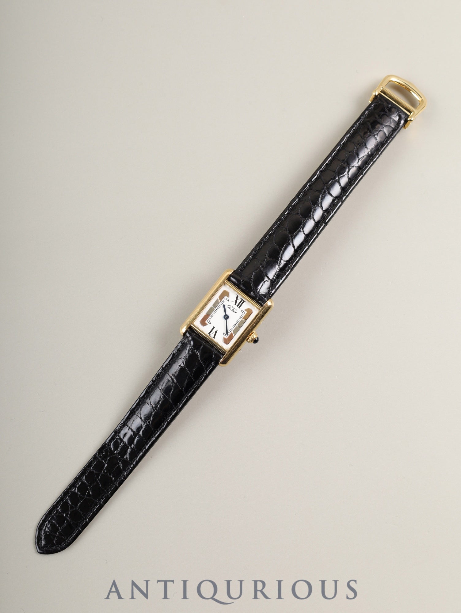Cartier Must Tank SM 1613 Quartz SV925 Leather with original deployant buckle (GP) with Trinity dial (SWISS表記) complete service by Cartier Boutique