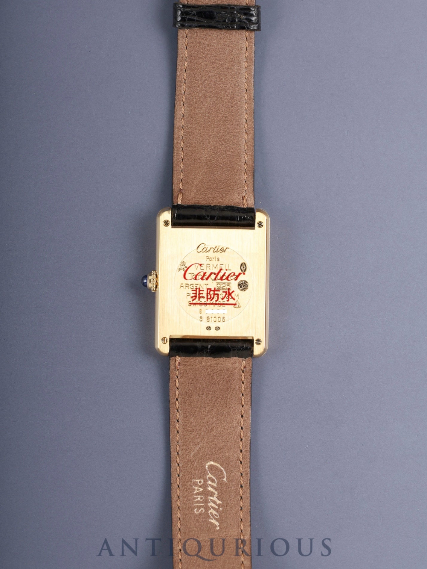 カルティエ マストタンク LM 6 81006 クォーツ SV925 純正革ベルト 純正ピンバックル（GP）オニキス文字盤（SWISS MADE表記） 箱 タグ 冊子 保証書（1986年）カルティエブティックにてコンプリートサービス（フルメンテナンス）済み
