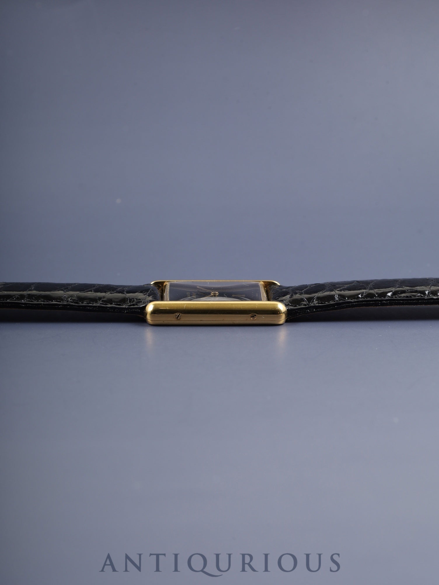 Cartier Must Tank LM 681006 Quartz Caliber 81 SV925 Leather Strap with Genuine GP Buckle, Onyx Dial, Overhauled and Polished to Look Like New