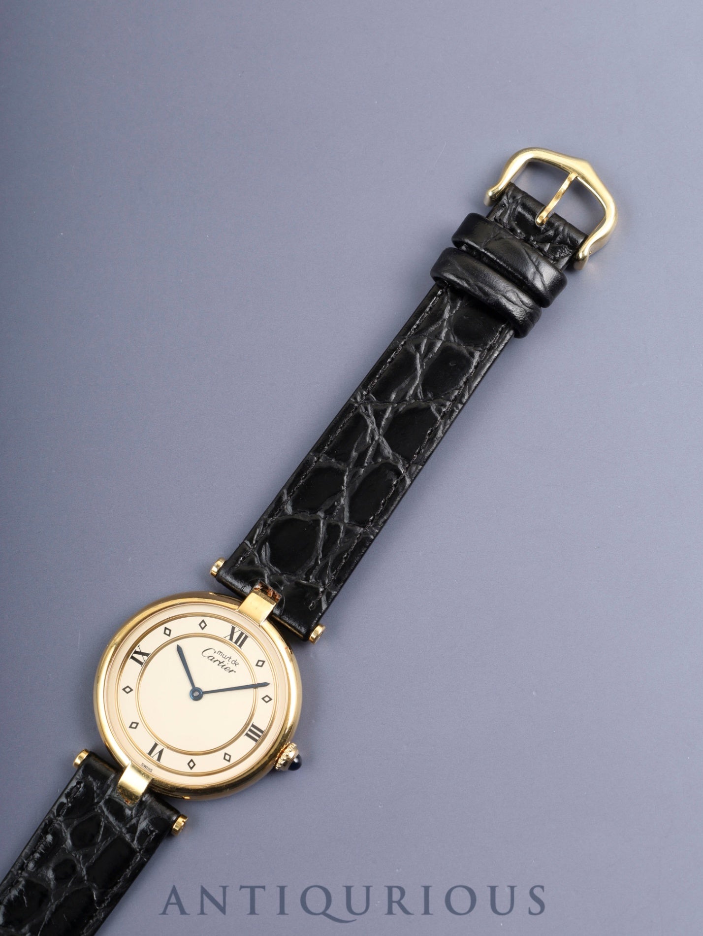 Cartier Must Vendôme VLC LM 590003 Quartz SV925 Leather Original pin buckle (GP) Ivory 4-point Roman dial, complete service at Cartier boutique