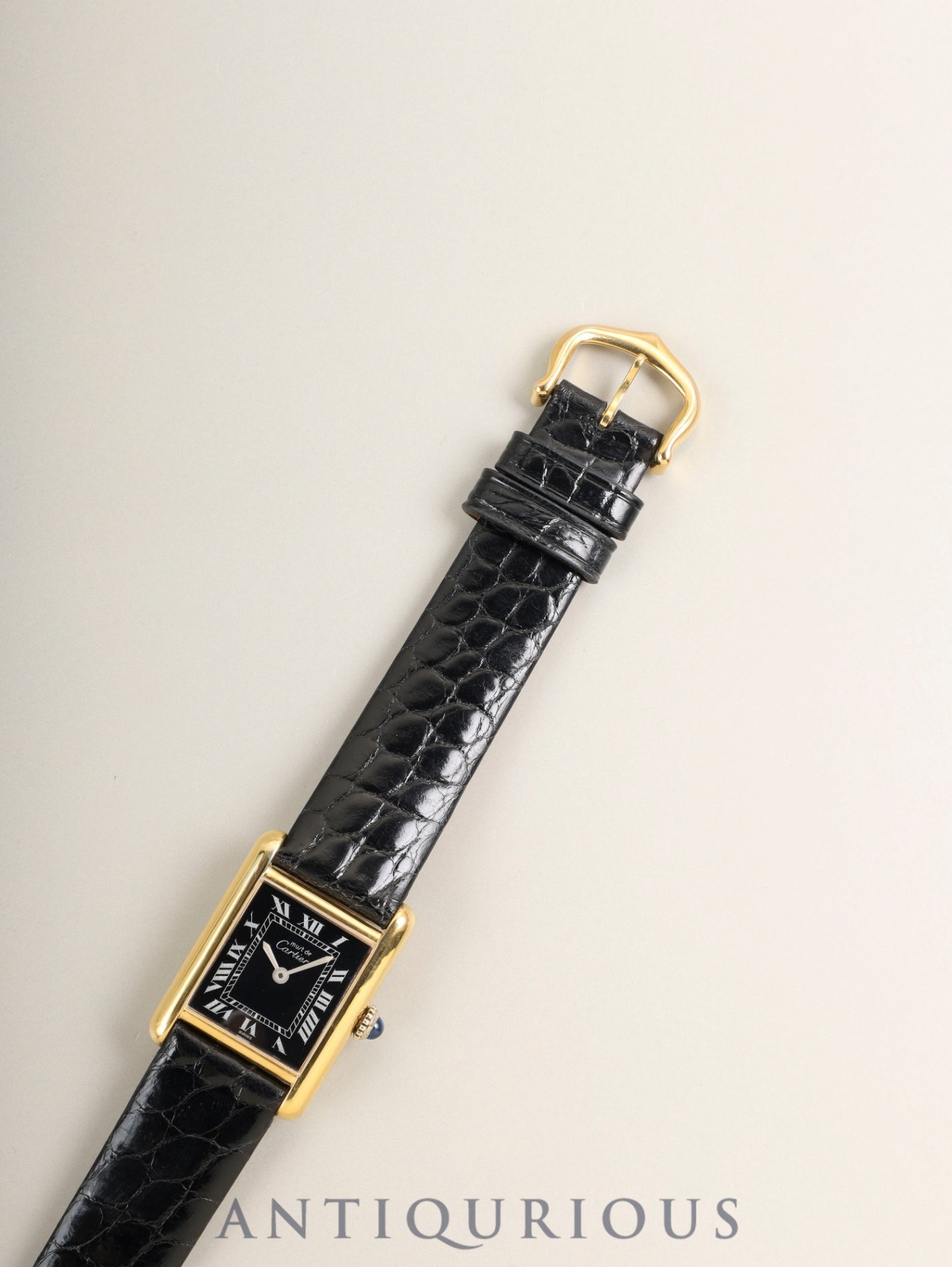 カルティエ マストタンク SM 3 手巻き Cal.78-1 SV925 革 純正ピンバックル（GP）ブラックローマン文字盤（SWISS表記）オーバーホール済み 新品仕上げ済み